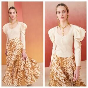 Ulla Johnson Puff Sleeve Joanne Top Ribbed Jersey Poplin in Oatmeal Size S NWT